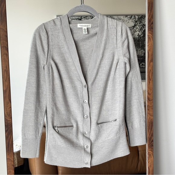 Banana Republic Extra Fine Merino Wool V-neck Cardigan, Gray, size Medium - Picture 1 of 5